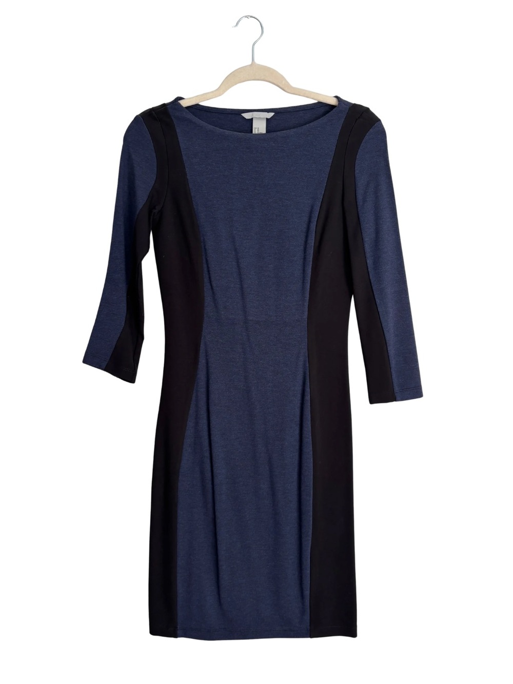H&M Navy and Black Colorblock Midi Sheath Dress